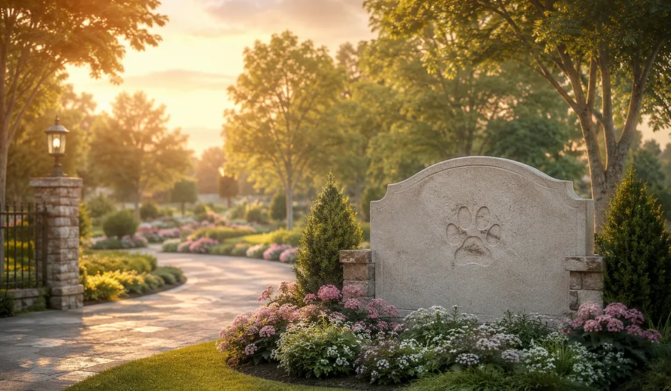 Peaceful landscaped pet cemetery setting
